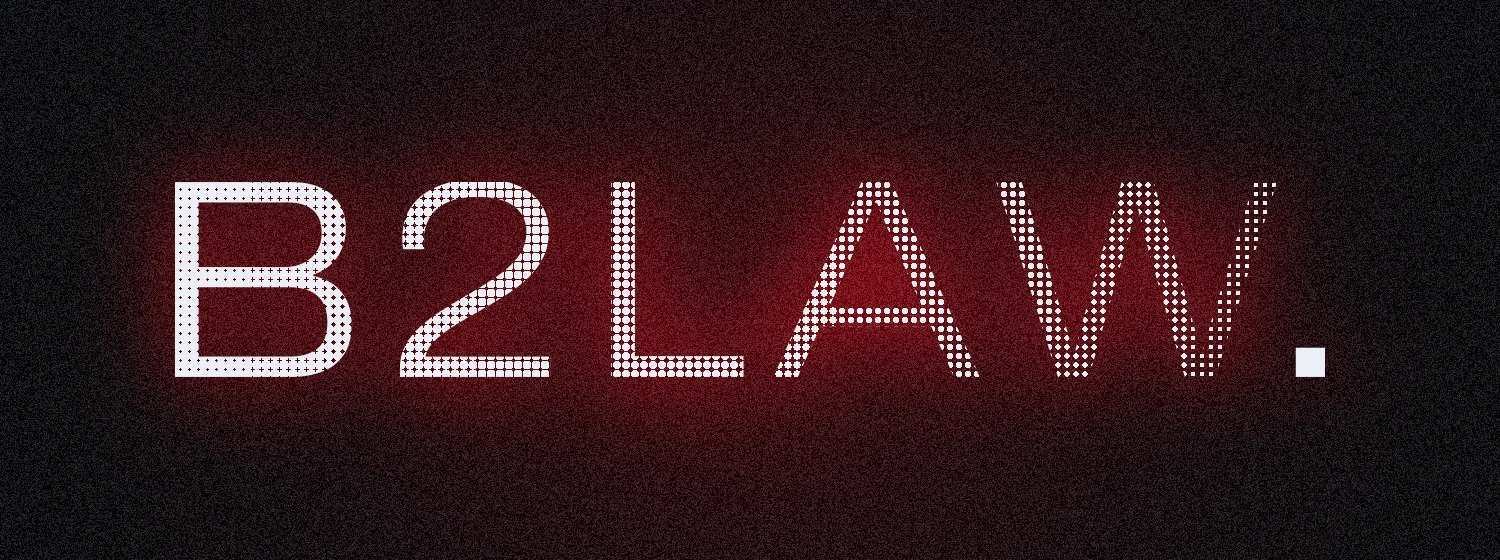Logo B2LAW em meio-tom sobre brilho rubi